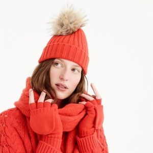 JCrew Ribbed Knit Faux Fur Pom Beanie